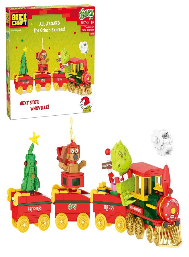 Brickcraft Dr. Seuss The Grinch Who-Express Train Building Bricks Set, 527 Pieces, Holiday Xmas Christmas Collectible with Max, Tree, and Train Cars, Fun Display Decoration Toy Gift for Kids, Fans - Image 1